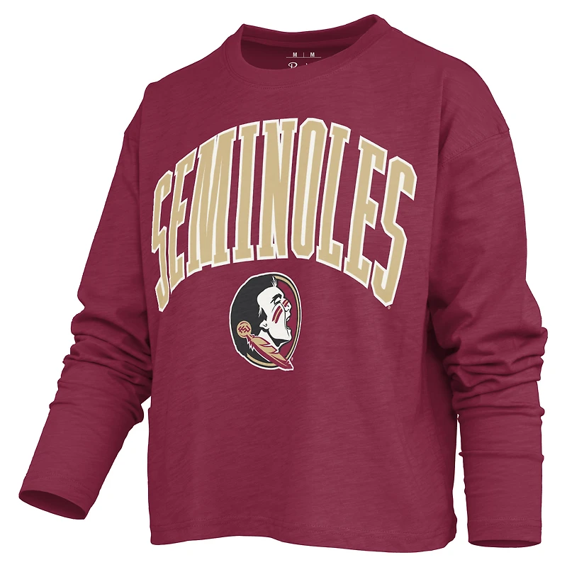 T-shirt à manches longues et coupe carrée pour femme, modèle Pressbox Garnet Florida State Seminoles Motley.