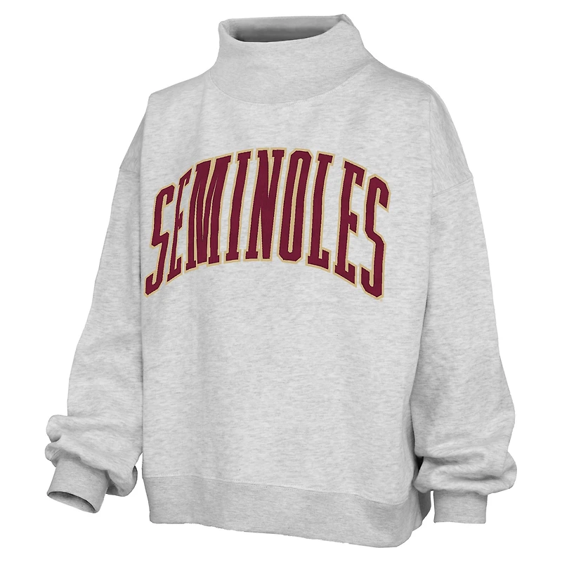Women's Pressbox Heather Gray Florida State Seminoles Oversized Nelson Mock Neck Sweatshirt