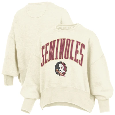 Women's Pressbox Natural Florida State Seminoles Oversized Waist-Length Crewneck Sweatshirt