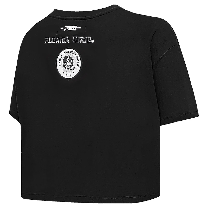 T-shirt court en forme de boîte Pro Standard noir pour femme Florida State Seminoles avec strass et perles