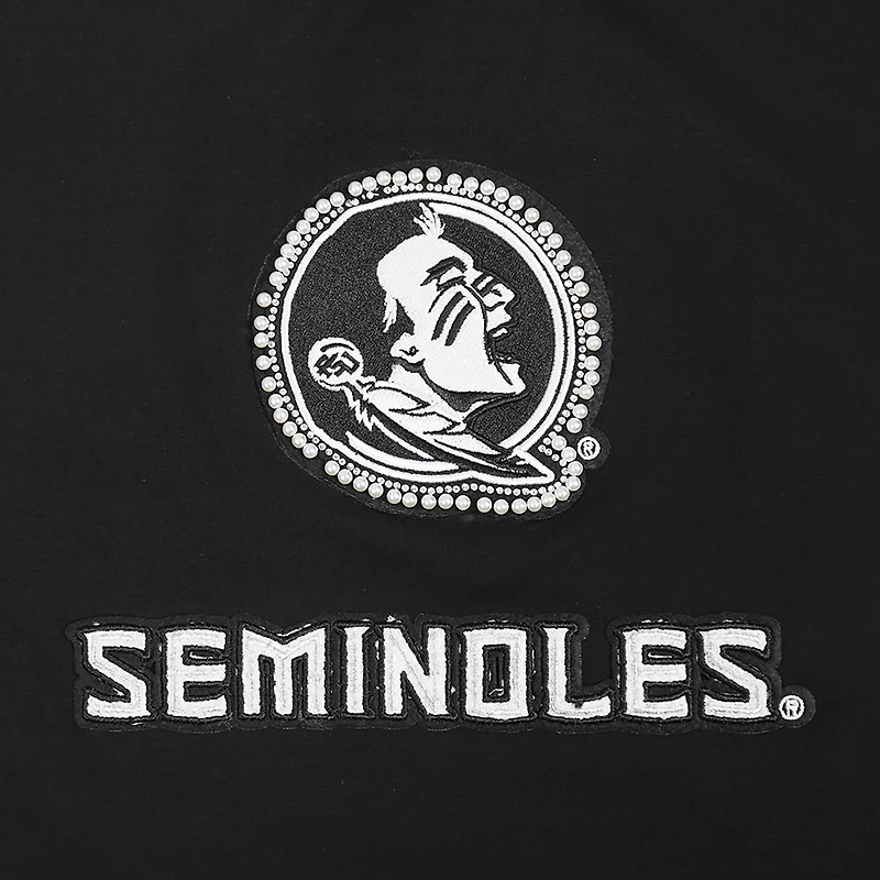 Women's Pro Standard Black Florida State Seminoles Rhinestone & Pearl Boxy Cropped T-Shirt