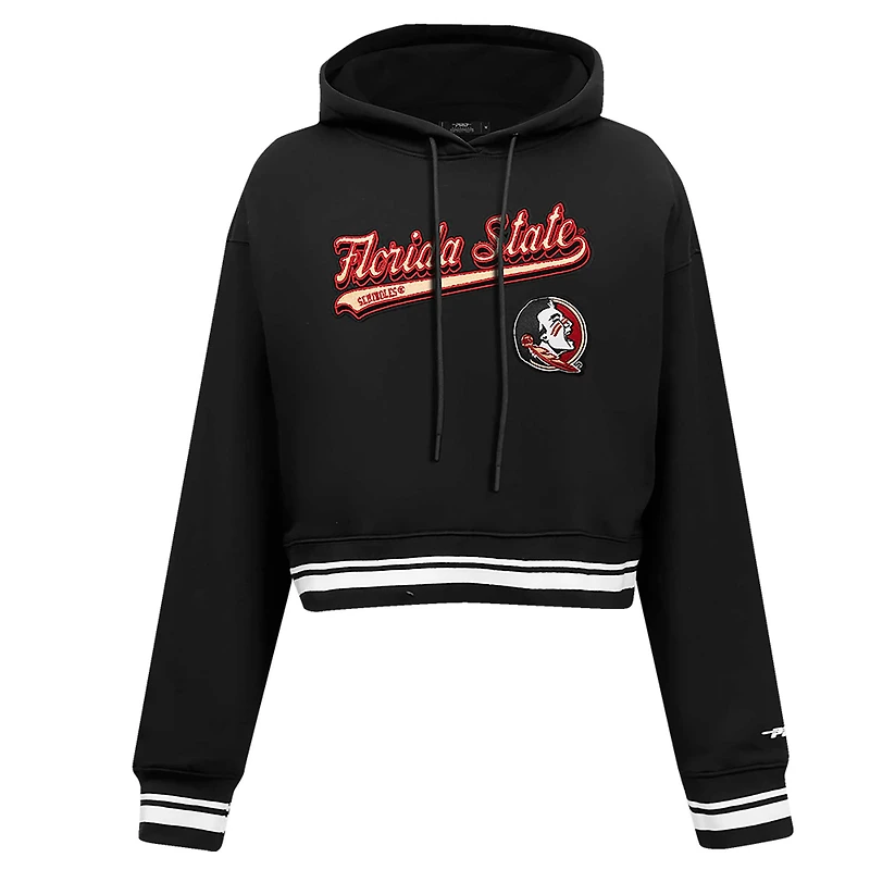 Sweat à capuche court en molleton Pro Standard pour femmes, noir, Florida State Seminoles Script Tail