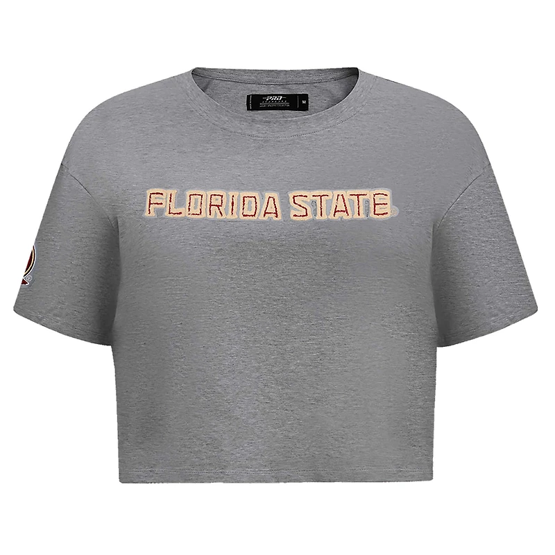 Women's Pro Standard Heather Charcoal Florida State Seminoles Tonal Neutral Boxy Cropped T-Shirt