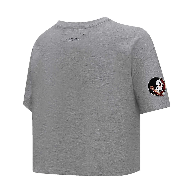 Women's Pro Standard Heather Charcoal Florida State Seminoles Tonal Neutral Boxy Cropped T-Shirt