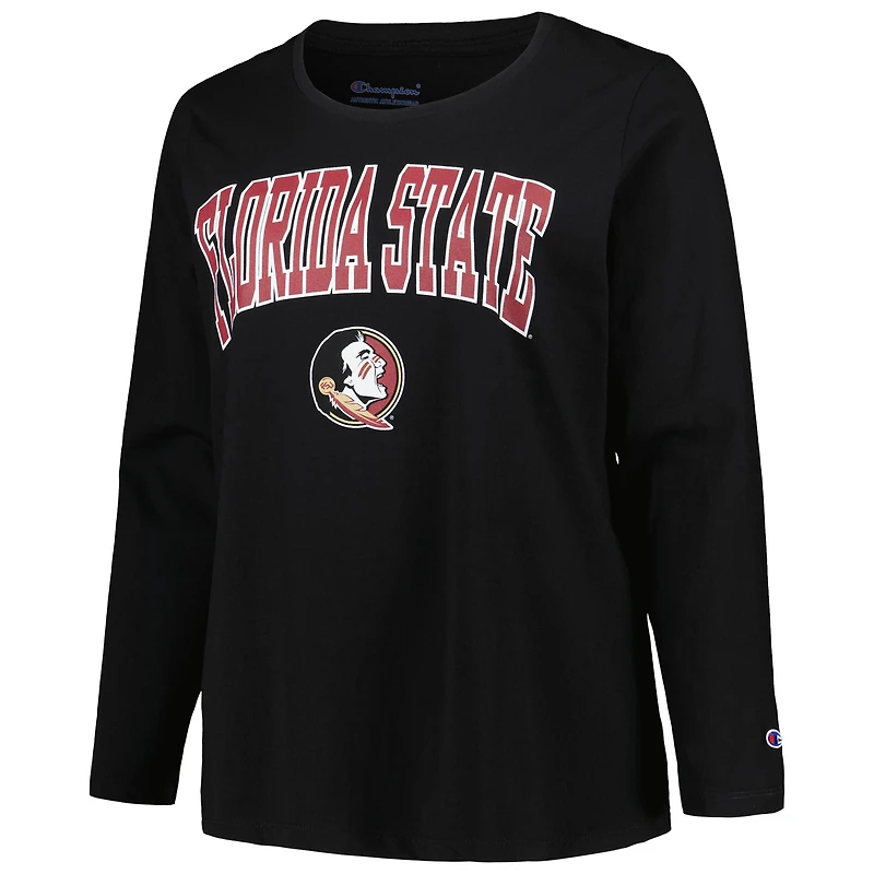 Women's Profile Black Florida State Seminoles Plus Arch Over Logo Scoop Neck Long Sleeve T-Shirt