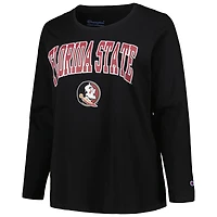 Women's Profile Black Florida State Seminoles Plus Arch Over Logo Scoop Neck Long Sleeve T-Shirt