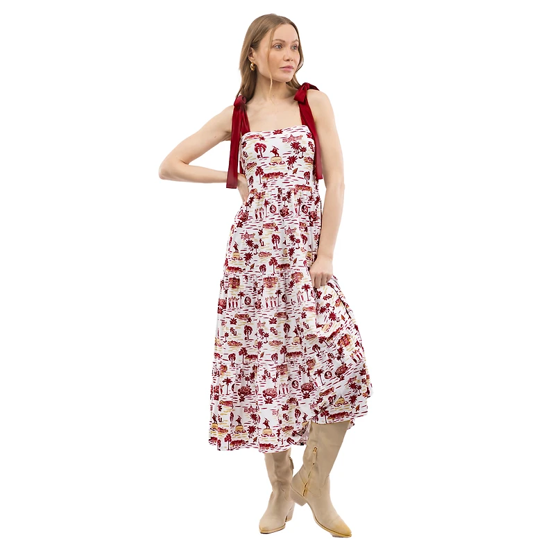 Robe longue à volants et épaules nouées Smith & Quinn Garnet Florida State Seminoles pour femme