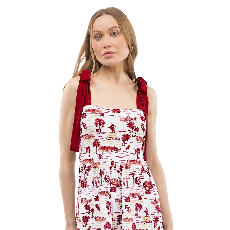 Robe longue à volants et épaules nouées Smith & Quinn Garnet Florida State Seminoles pour femme