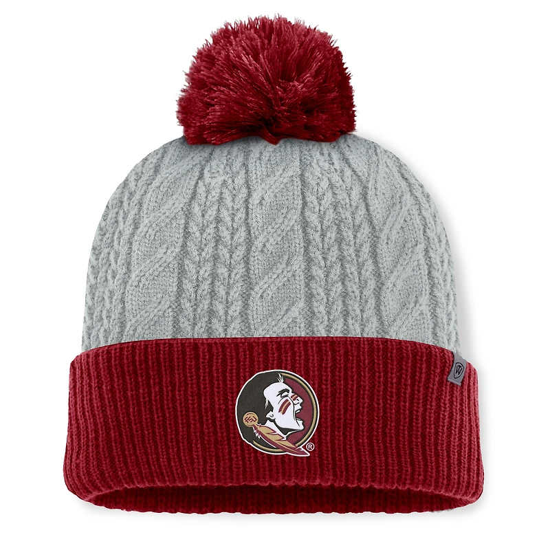 Women's Top of the World Gray/Garnet Florida State Seminoles Becca Cuffed Knit Hat with Pom