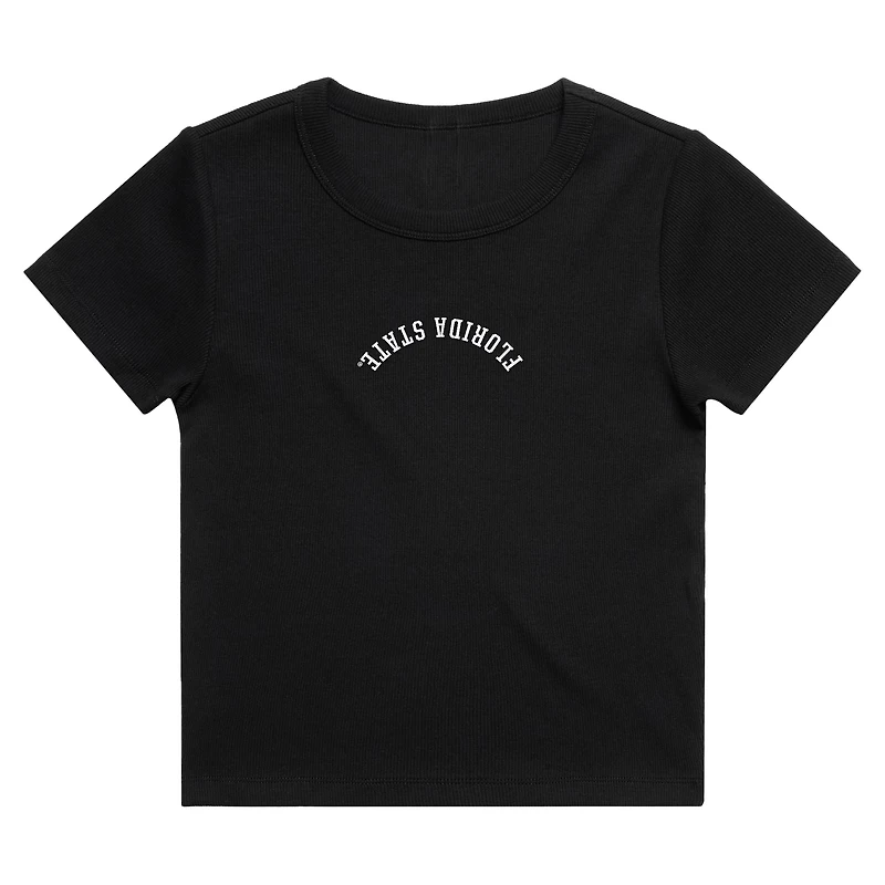 Women's Uscape Apparel  Black Florida State Seminoles Upside Down Embroidery Ribbed Cropped T-Shirt