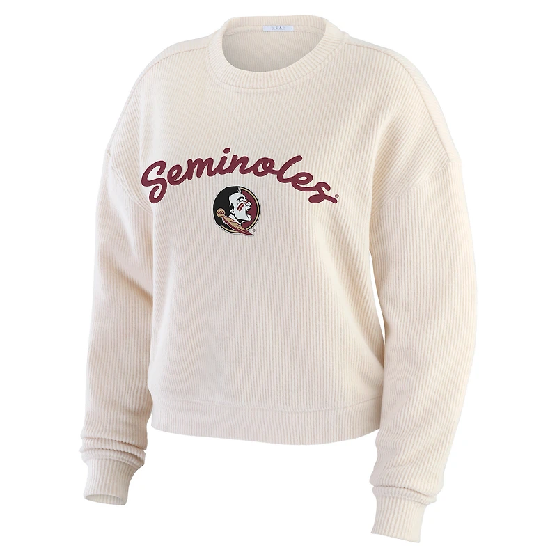 Ensemble de détente pour femme WEAR by Erin Andrews composé d'un t-shirt à manches longues et pantalon côtelés couleur crème des Florida State Seminoles