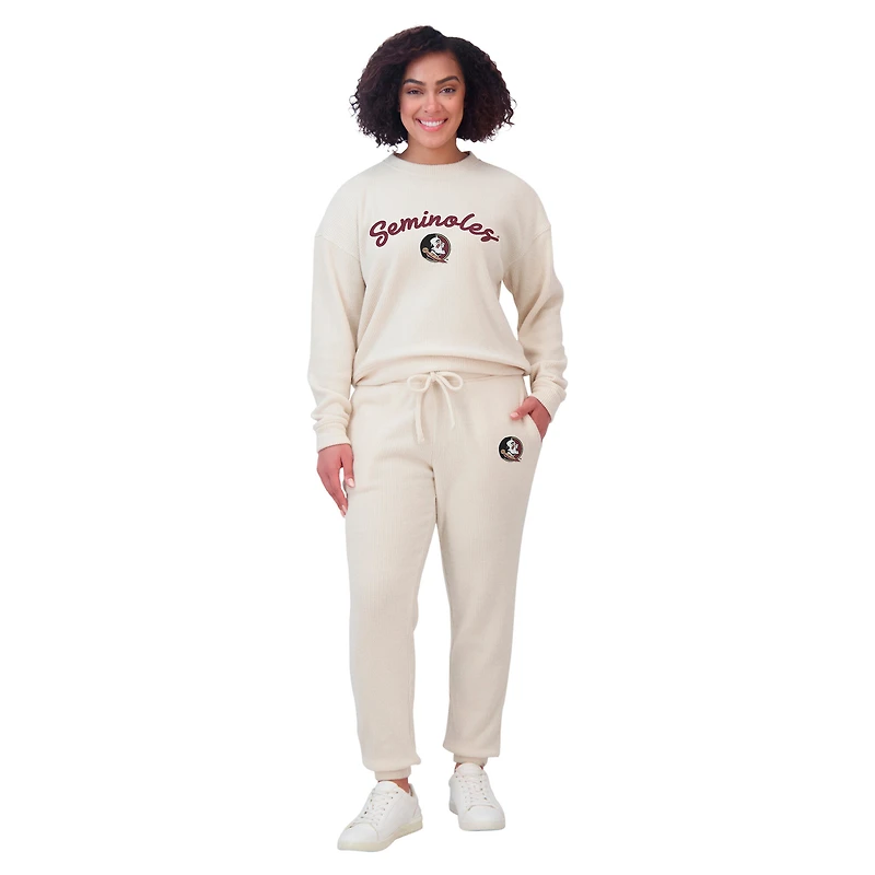 Ensemble de détente pour femme WEAR by Erin Andrews composé d'un t-shirt à manches longues et pantalon côtelés couleur crème des Florida State Seminoles