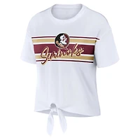 Women's WEAR by Erin Andrews - T-shirt court rayé avec nœud sur le devant Seminoles de l'État la Floride Blanc