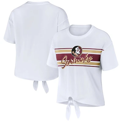 Women's WEAR by Erin Andrews - T-shirt court rayé avec nœud sur le devant Seminoles de l'État la Floride Blanc