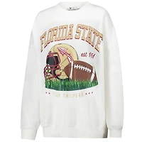 Women's White Florida State Seminoles Oversized Malone Multimedia Football Pullover Sweatshirt