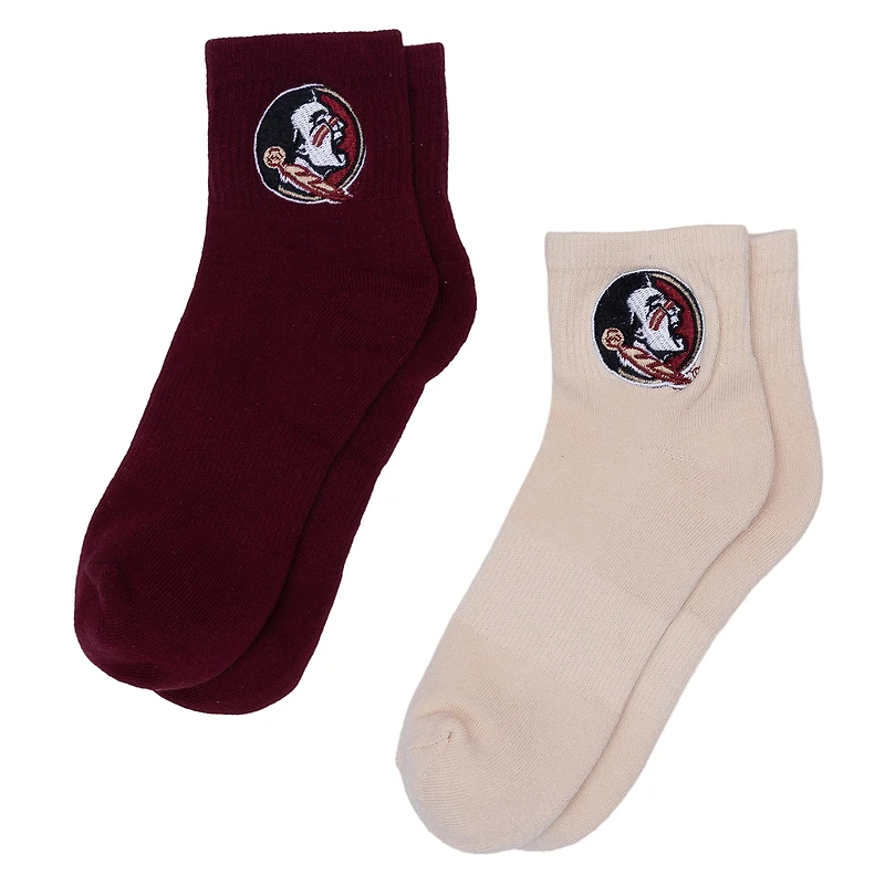 Women's ZooZatz Cream/Garnet Florida State Seminoles Two-Pack Quarter-Length Socks