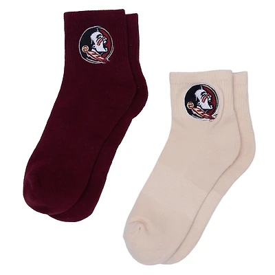 Women's ZooZatz Cream/Garnet Florida State Seminoles Two-Pack Quarter-Length Socks