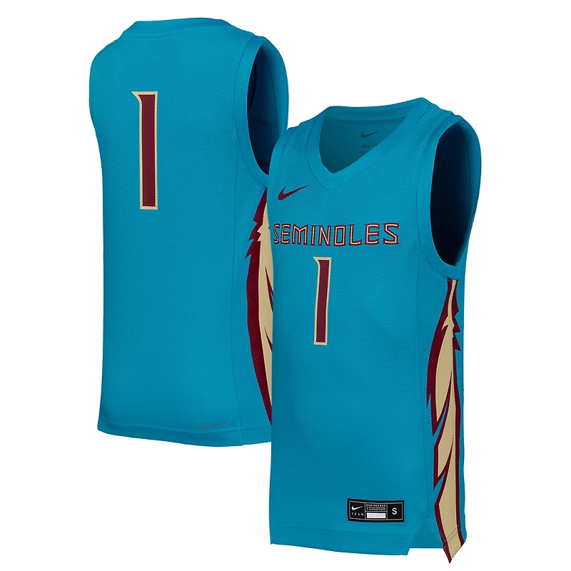 Maillot de basketball réplique Nike n° 1 turquoise des Florida State Seminoles pour jeunes, porté par Nike.