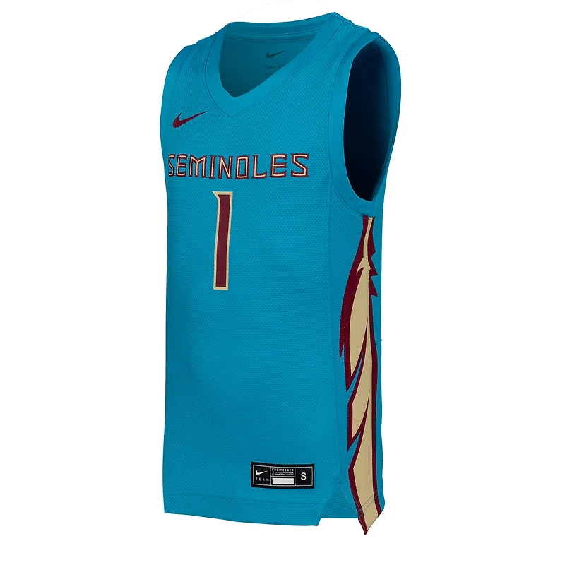 Maillot de basketball réplique Nike n° 1 turquoise des Florida State Seminoles pour jeunes, porté par Nike.