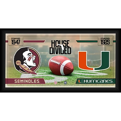 Collage de football américain encadré 10" x 20" : Seminoles de l'État de Floride contre Hurricanes de Miami