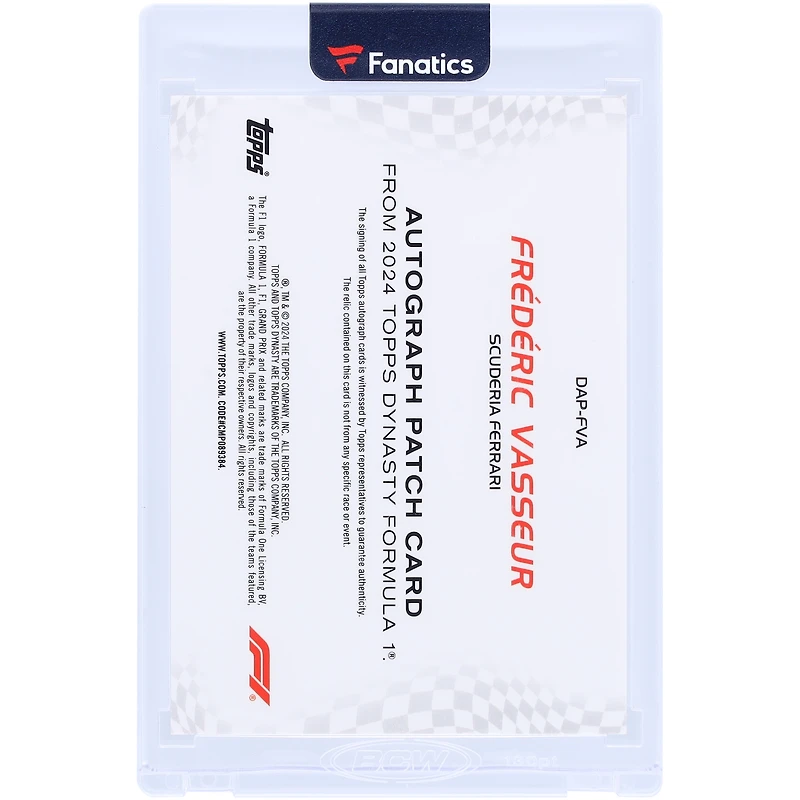 Carte autographiée F1 Topps Dynasty 2024 de Frédéric Vasseur avec double patch relique #DAP-FVA #3/10