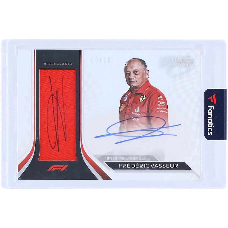 Carte autographiée F1 Topps Dynasty 2024 de Frédéric Vasseur avec double patch relique #DAP-FVA #3/10