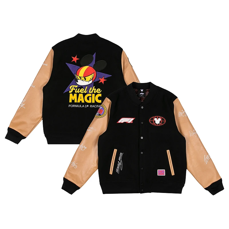 Men's Black/Tan Formula 1 x Disney Full-Zip Varsity Jacket