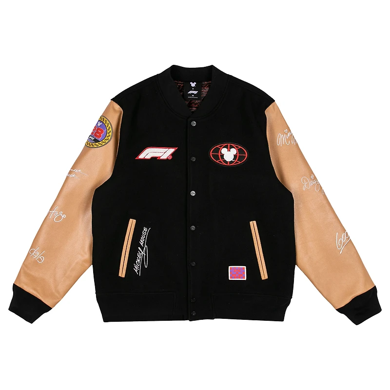 Men's Black/Tan Formula 1 x Disney Full-Zip Varsity Jacket