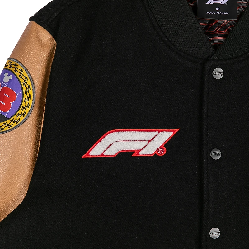 Men's Black/Tan Formula 1 x Disney Full-Zip Varsity Jacket
