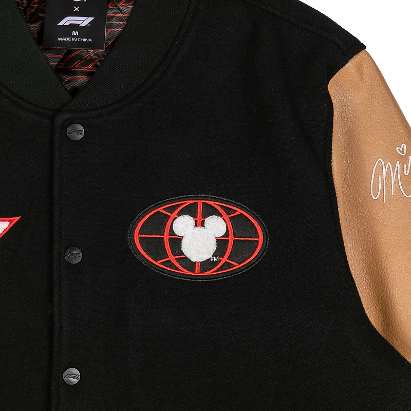 Men's Black/Tan Formula 1 x Disney Full-Zip Varsity Jacket