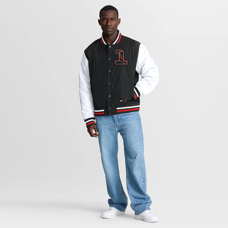 Men's Black/White 2025 Las Vegas Grand Prix Night Racing Full-Snap Bomber Jacket