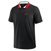 Men's Black Formula 1 Tempo Halftone Grid Badge Tipped Pique Polo