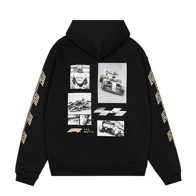 Sweat à capuche noir pour homme avec collage de photos du film Formule 1