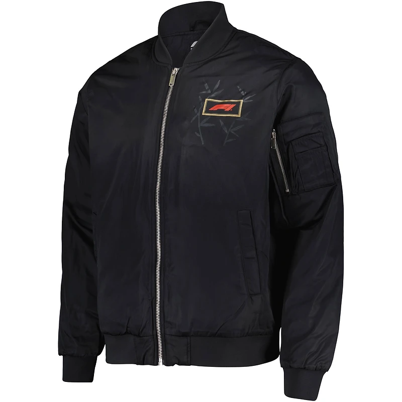 Blouson aviateur entièrement zippé Fanatics noir pour homme, Formule 1 2025, Grand Prix de Chine, Année du Serpent