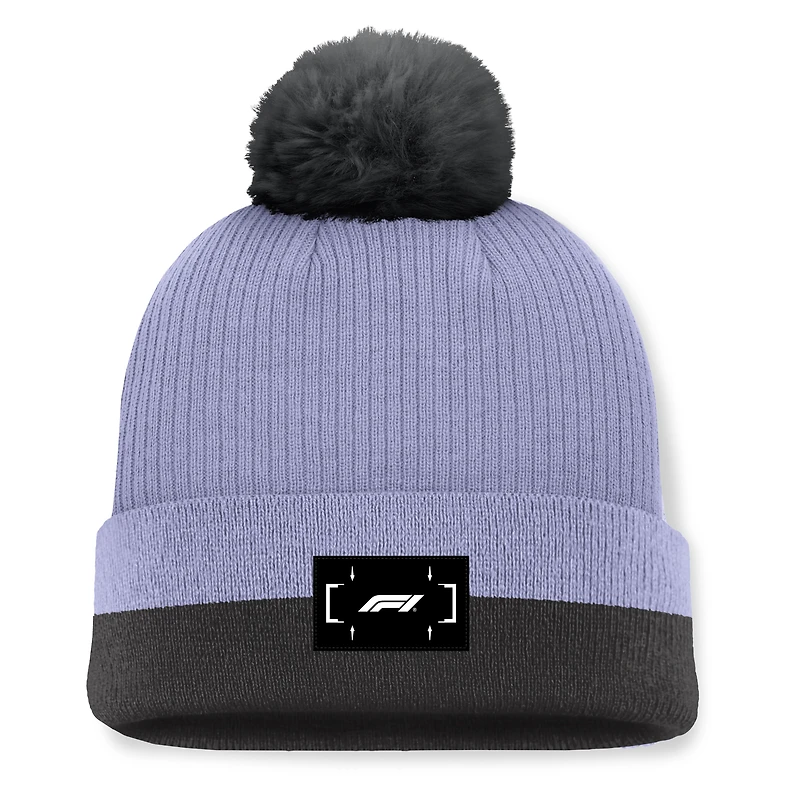 Bonnet à revers violet Formule 1 pour homme, avec pompon