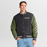 Men's Formula 1  Black/Olive Sateen Full-Snap Bomber Jacket