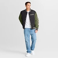 Men's Formula 1  Black/Olive Sateen Full-Snap Bomber Jacket