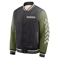 Men's Formula 1  Black/Olive Sateen Full-Snap Bomber Jacket