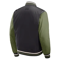 Men's Formula 1  Black/Olive Sateen Full-Snap Bomber Jacket