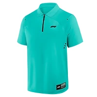 Polo technique turquoise Formula 1 Miami Palms pour homme, à quart de zip