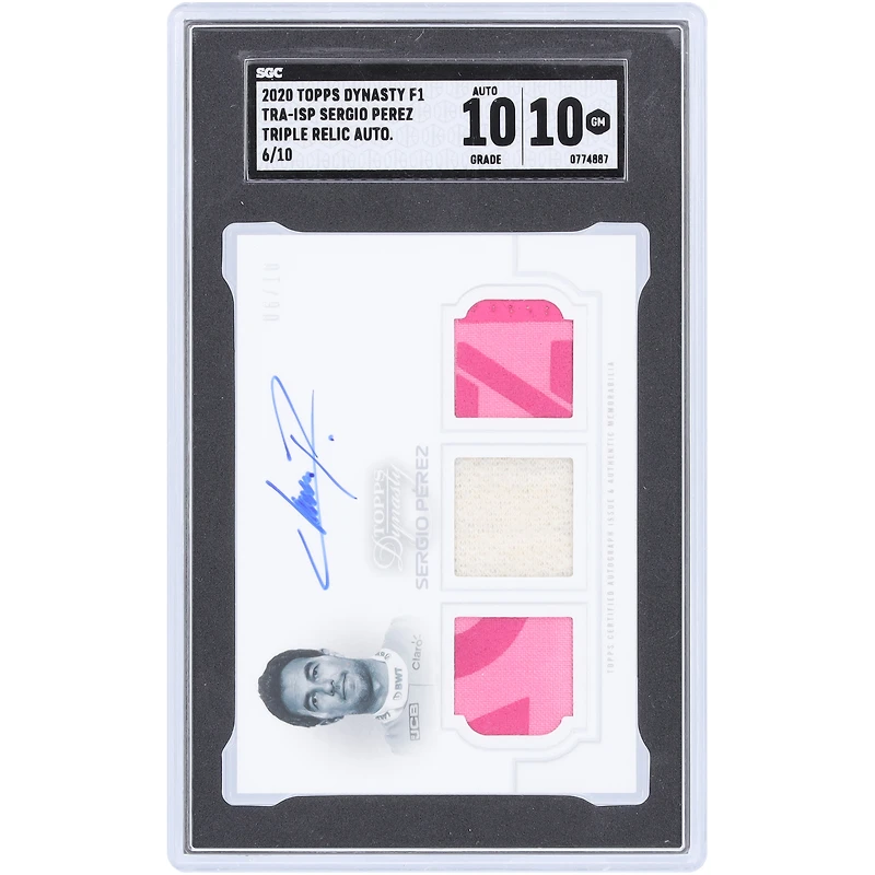 Sergio Perez BWT Racing Point F1 Team Autographié 2020 Topps Dynasty Triple 3 Color Relic #TRA-ISP #6/10 SGC Authentifié 10/10 Carte