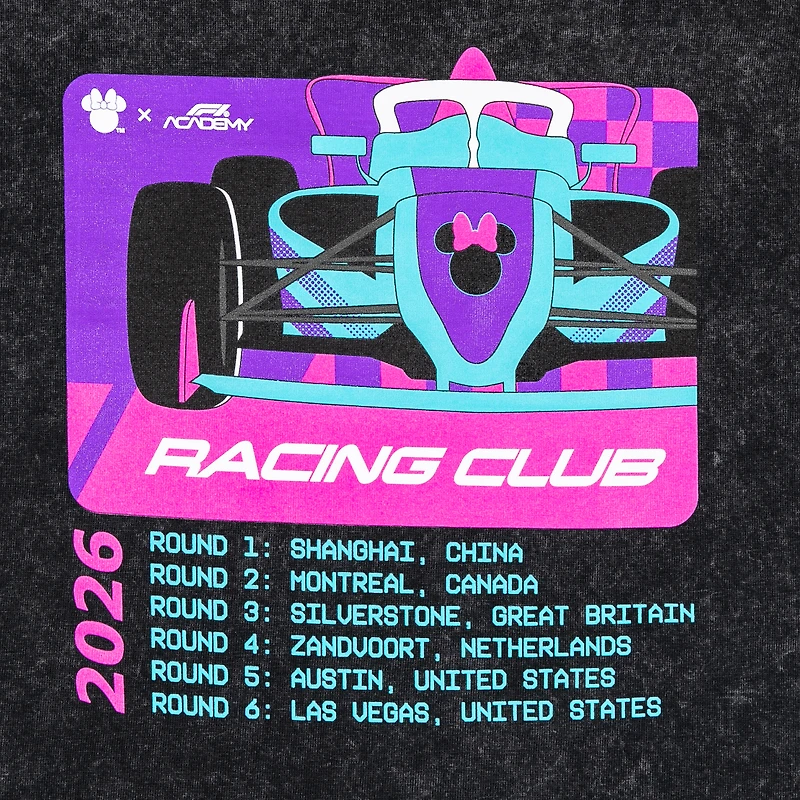 Women's Black F1 Academy x Disney Race Calendar Boxy Washed T-Shirt