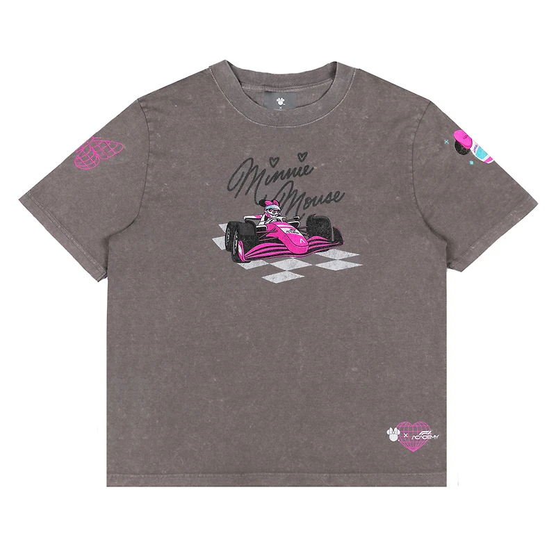 T-shirt gris pour femme F1 Academy x Disney Minnie Mouse, coupe carrée et délavée