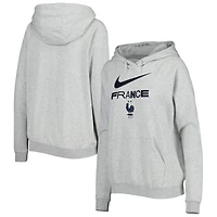 Sweat à capuche raglan Nike Équipe nationale France Lockup Varsity Fleece gris chiné pour femme