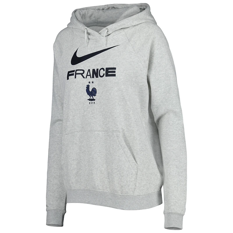 Sweat à capuche raglan Nike Équipe nationale France Lockup Varsity Fleece gris chiné pour femme