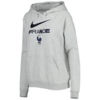 Sweat à capuche raglan Nike Équipe nationale France Lockup Varsity Fleece gris chiné pour femme
