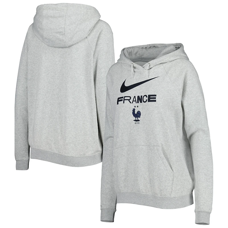 Sweat à capuche raglan Nike Équipe nationale France Lockup Varsity Fleece gris chiné pour femme