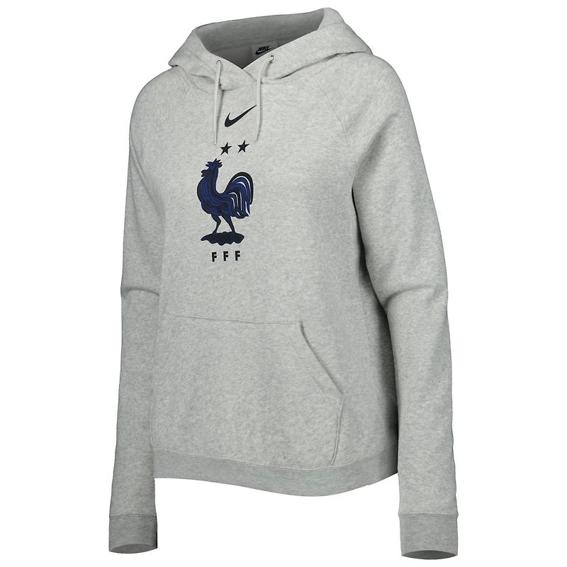 Chandail à capuchon tri-mélange raglan universitaire Nike de l'équipe nationale France gris chiné pour femme