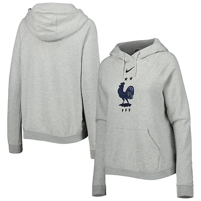 Chandail à capuchon tri-mélange raglan universitaire Nike de l'équipe nationale France gris chiné pour femme