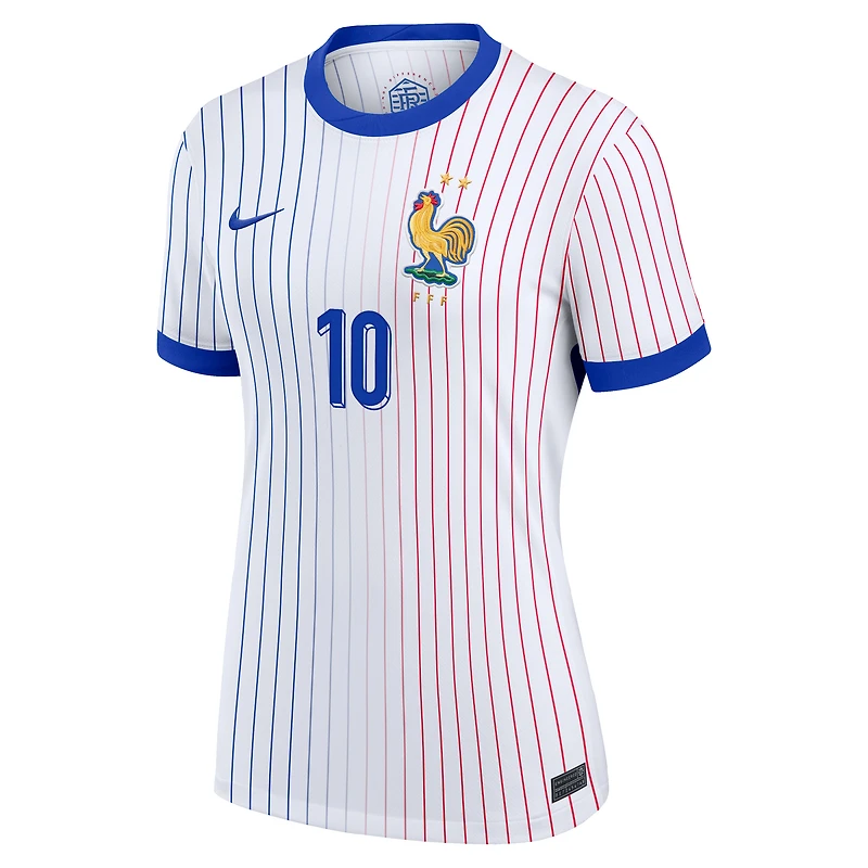 Maillot Nike Kylian Mbappe pour femme, réplique blanche de l'équipe nationale France 2024 extérieur